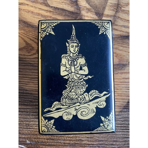 Vintage Black Lacquer Decorative Box w/ Gilt Design Balinese Dancer 4.5"x3"x1.5" - Picture 7 of 16